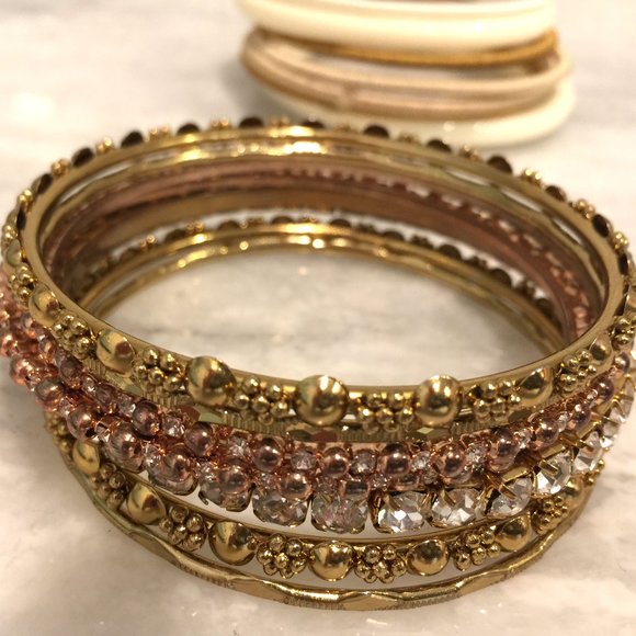 Stacking set of gold tone bangle bracelets by Amrita Singh - Picture 3 of 5